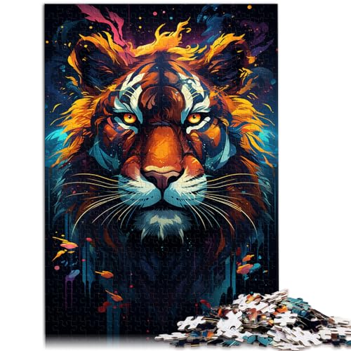 Puzzlespiel, farbenfrohes psychedelisches Tiger-Krafttier, Puzzle für Erwachsene, 1000-teiliges Holzpuzzle als Geschenk für die ganze Familie (50 x 75 cm) von AITEXI