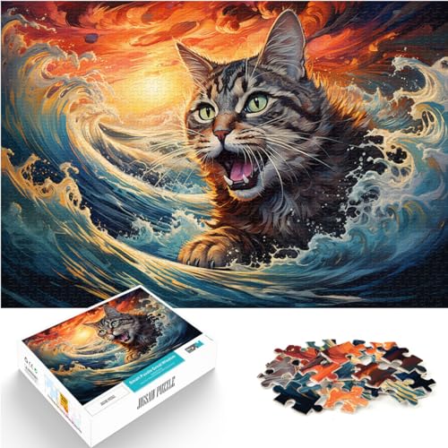 Puzzlespiel Katze in Wellen Puzzles für Erwachsene 1000-teiliges Holzpuzzle Puzzle Lernspiele Heimdekorationspuzzle (50 x 75 cm) von AITEXI