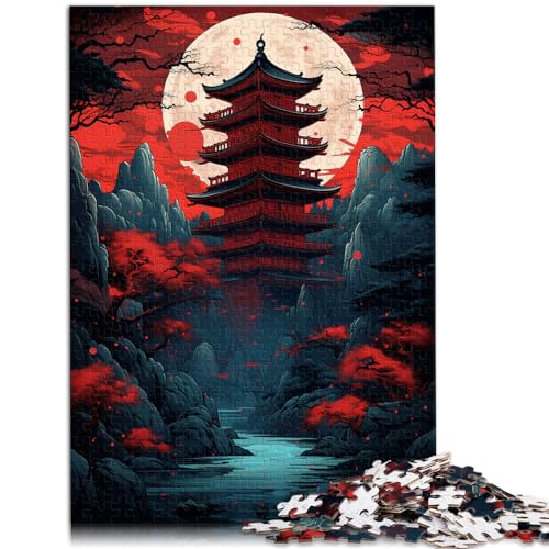 Puzzlespiele „Roter Tempel und Dunkelheit des Mondes“, 500 Teile, Puzzle aus Holz für Erwachsene, Lernspiele, Heimdekorationspuzzle (38 x 52 cm) von AITEXI