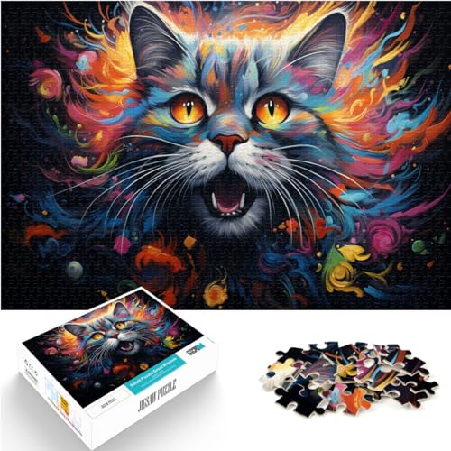 Spielgeschenk Puzzle Bizarre Bunte Katze Puzzles für Erwachsene 500 Teile Holzpuzzle Spielzeug Puzzles Lernspiele Stressabbauende Puzzles （38x52cm） von AITEXI