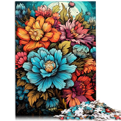 Spielgeschenk Puzzle Buntes psychedelisches Blumenpuzzle 1000 Teile für Erwachsene Holzpuzzle Interessantes Puzzle zur Stressreduzierung (50 x 75 cm) von AITEXI