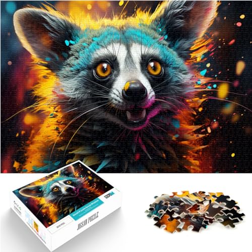 Spielgeschenk Puzzle Buntes psychedelisches Tier Lemur 1000-teiliges Puzzle für Erwachsene Holzpuzzle Entspannungspuzzle Spiele-Denkspiel (50x75cm) von AITEXI