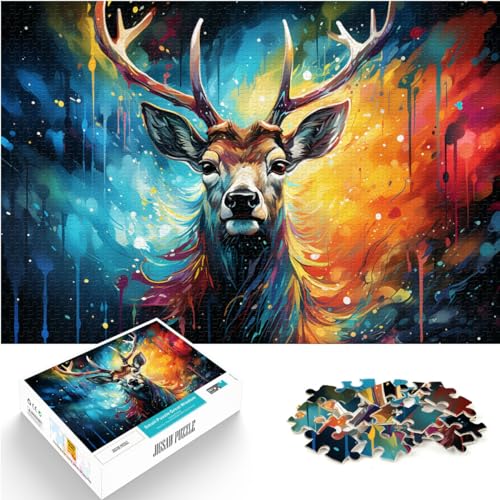 Spielgeschenk Puzzle Fantasie-Puzzle mit farbenfrohem Hirschgemälde, 500 Teile, Holzpuzzle für anspruchsvolles Puzzlespiel und Familienspiel (38 x 52 cm) von AITEXI