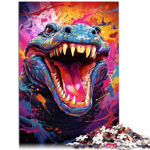 Spielgeschenk Puzzle Farbmalerei Krokodil Puzzle für Erwachsene und Ren300 Teile Holzpuzzle Puzzle Lernspiele Heimdekoration Puzzle (26x38cm) von AITEXI