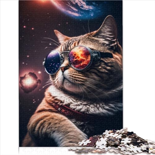 The Cosmic Cat Mander Family Fun Puzzle von Fun Jigsaw Puzzles für Erwachsene, 1000-teiliges Holzpuzzle für Erwachsene, Puzzle-Geschenke für Freunde und Familie, 1000 Teile (50 x 75 cm) von AITEXI