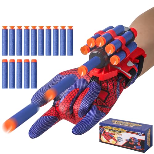 AIUAZA Spinnen-Handschuhe Mann Web Shooter Spielzeug, Spinne Kinder Kunststoff Rollenspiel Launcher Handschuh Cool Movie Launcher mit Handgelenk Spielzeug-Set Lustig Dekorieren Kinder Lernspielzeug von AIUAZA