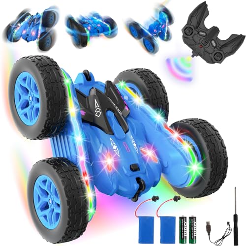 AIUNAOM 4WD Ferngesteuertes Auto mit LED-Regenbogenlichtern, 360° beidseitiger Flip, 2,4 GHz, 4WD Crawler für Kinder 4-12 Jahre, inkl. 2 Hochleistungs-Akkumulator Batterien von AIUNAOM