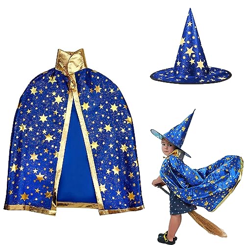 AIXIMA Kinder Halloween Kostüm,Zauberer Umhang für Kinder,Halloween Hexe Zauberer Umhang,Hexe Zauberer Umhang mit Hut für Kinder,für Kinder Junge Mädchen Kostüm Cosplay (Blau) von AIXIMA