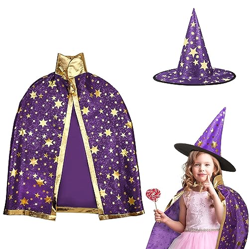 AIXIMA Kinder Halloween Kostüm,Zauberer Umhang für Kinder,Halloween Hexe Zauberer Umhang,Hexe Zauberer Umhang mit Hut für Kinder,für Kinder Junge Mädchen Kostüm Cosplay (Lila) von AIXIMA