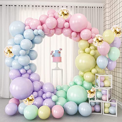 Luftballon Girlande,115 Stück Macaron Rosa Luftballons Garland Kit,5/10/18 Zoll Luftballons bunte,mit Konfetti Ballon für Baby Shower Geburtstag Party Hochzeit Dekorationen (Macaron) von AIXIMA