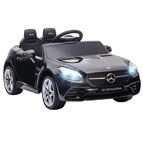 AIYAPLAY 12 V Kinder Elektroauto, Kinderfahrzeug mit 2,4G Ferbedienung, Elektrofahrzeug mit LED-Scheinwerfern, Sicherheitsgurt, Hupe, Musik, Mercedes SLC 300 Kinderauto für Kinder ab 3 Jahren, Weiß von AIYAPLAY