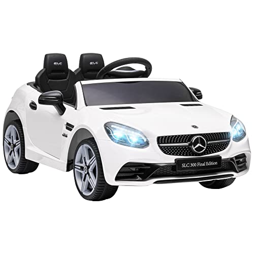 AIYAPLAY 12 V Kinder Elektroauto, Kinderfahrzeug mit 2,4G Ferbedienung, Elektrofahrzeug mit LED-Scheinwerfern, Sicherheitsgurt, Hupe, Musik, Mercedes SLC 300 Kinderauto für Kinder ab 3 Jahren, Weiß von AIYAPLAY