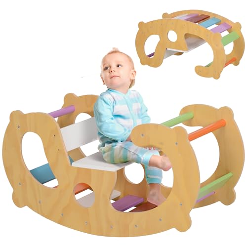 AIYAPLAY 2 in 1 Klettergerüst Set mit Schaukelstuhl, Kletterbogen zum Schaukeln und Klettern, Kletterspielzeug aus Holz, für Kinder 1,5-4 Jahre, Indoor, Mehrfarbig von AIYAPLAY