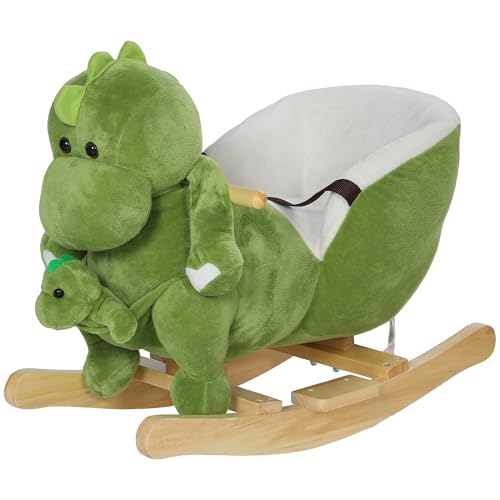 AIYAPLAY Dinosaurier Schaukelpferd für Kinder, Schaukelspielzeug Baby mit Handpuppe, Sicherheitsgurt und 32 Liedern, Geschenk für Jungen und Mädchen von 18-36 Monaten, Grün von AIYAPLAY