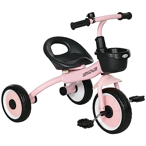 AIYAPLAY Dreirad, Kinderfahrrad mit Verstellbarer Sitz, Laufrad mit Fahrradkorb, Klingel, Kinderrad mit Pedalen, Lauffahrrad für Kinder 2-5 Jahre, Metall, Rosa von AIYAPLAY