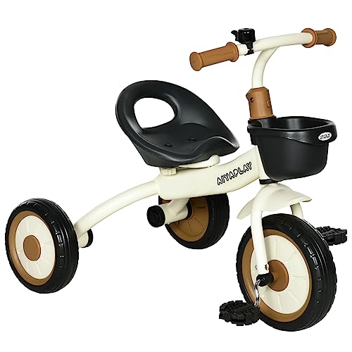 AIYAPLAY Dreirad, Kinderfahrrad mit Verstellbarer Sitz, Laufrad mit Fahrradkorb, Klingel, Kinderrad mit Pedalen, Lauffahrrad für Kinder 2-5 Jahre, Metall, Weiß von AIYAPLAY