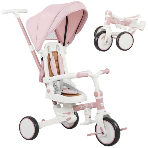 AIYAPLAY Dreirad 5-in-1 mit Schubstange für 1-3 Jahre Faltbar Kinderdreirad mit reversiblem Sitz, Fußstütze, ausziehbar Sonnendach, Aufbewahrungstasche, Sicherheitsgurt Rosa AIYAPLAY Dreirad 5-in-1 mit Schubstange für 1-3 Jahre Faltbar Kinderdreirad mit reversiblem Sitz, Fußstütze, ausziehbar Sonnendach, Aufbewahrungstasche, Sicherheitsgurt Rosa von AIYAPLAY