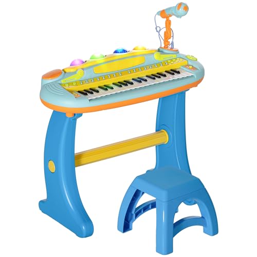 AIYAPLAY Elektronisches Kinderklavier, Klaviertastatur 37 Tasten, mit Mikrofon, Hocker, LED-Licht, Aufnahme- und Wiedergabefunktion, Kindermusikinstrument 3 bis 6 Jahre, blau von AIYAPLAY