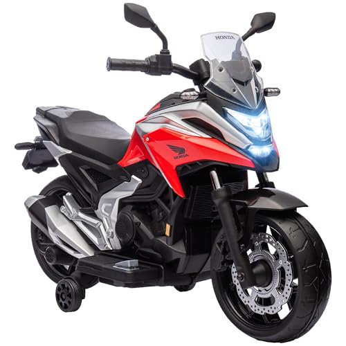 AIYAPLAY Kinder Elektro-Motorrad, 12V Kindermotorrad mit MP3, USB, LED-Scheinwerfer, Kinderfahrzeug mit Frühpädagogischen Funktionen, Trainingsrädern, 3km/h, für 3-6 Jahre, Rot von AIYAPLAY