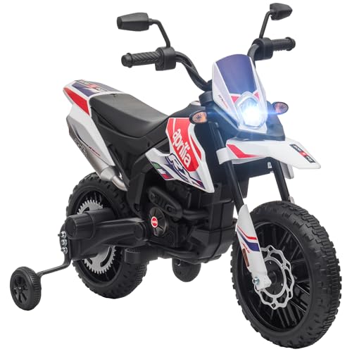 AIYAPLAY Kinder Elektro-Motorrad, 12V Aprilia Kindermotorrad mit Musik, 6 km/h Kinderfahrzeug mit abnehmbar Trainingsrädern, 12 Zoll Kunststoffreifen, für 3-8 Jahre Kinder, max. 30 kg, Weiß von AIYAPLAY