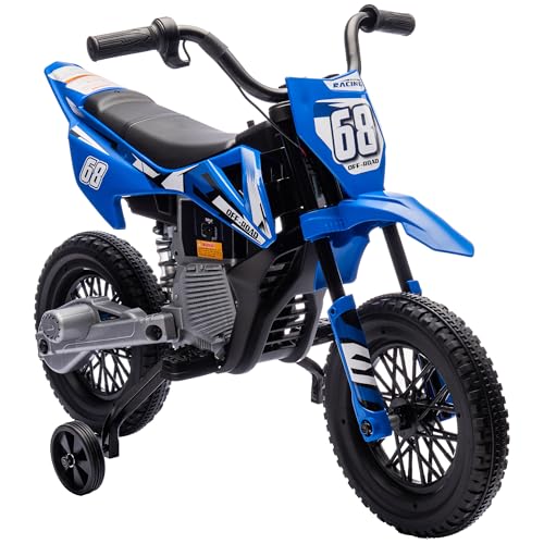 AIYAPLAY Kinder Elektro-Motorrad, 12V Kindermotorrad mit Musik, Kinderfahrzeug mit abnehmbar Trainingsrädern, 2,4-5 km/h, für 3-6 Jahre Kinder, max. 30 kg, Blau von AIYAPLAY