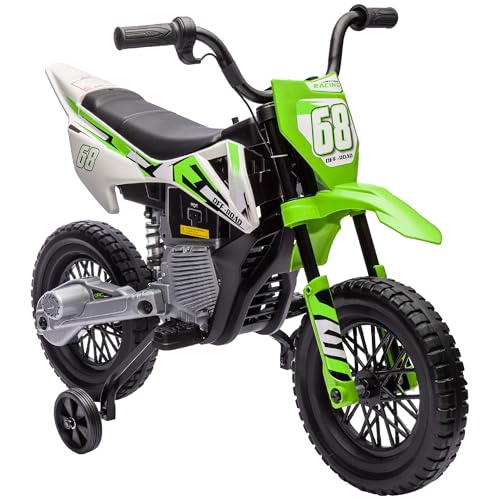 AIYAPLAY Kinder Elektro-Motorrad, 12V Kindermotorrad mit Musik, Kinderfahrzeug mit abnehmbar Trainingsrädern, 2,4-5 km/h, für 3-6 Jahre Kinder, max. 30 kg, Grün von AIYAPLAY