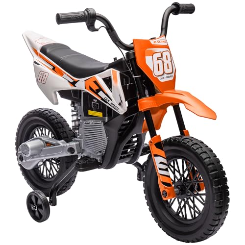 AIYAPLAY Kinder Elektro-Motorrad, 12V Kindermotorrad mit Musik, Kinderfahrzeug mit abnehmbar Trainingsrädern, 2,4-5 km/h, für 3-6 Jahre Kinder, max. 30 kg, Orange von AIYAPLAY