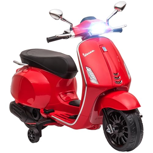 AIYAPLAY Kinder Elektro-Motorrad, 6V Kindermotorrad mit MP3, USB, FM-Radio, LED-Scheinwerfer, Kinderfahrzeug mit Trainingsrädern, 3 km/h, für 3-6 Jahre Kinder, Rot von AIYAPLAY