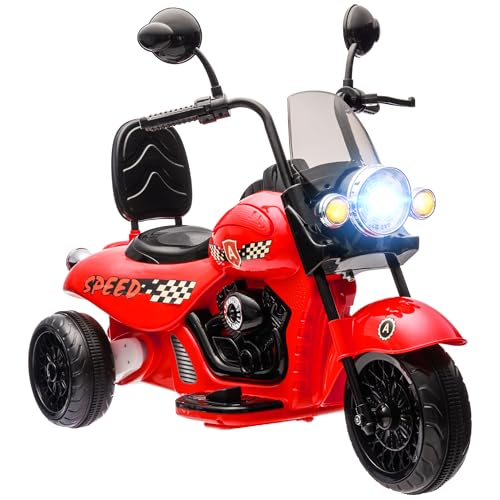 AIYAPLAY Kinder Elektro-Motorrad, 6V Kindermotorrad mit Musik, Kinderfahrzeug mit LED-Scheinwerfer, 3-5 km/h, für 3-6 Jahre Kinder, max. 25 kg, Rot von AIYAPLAY