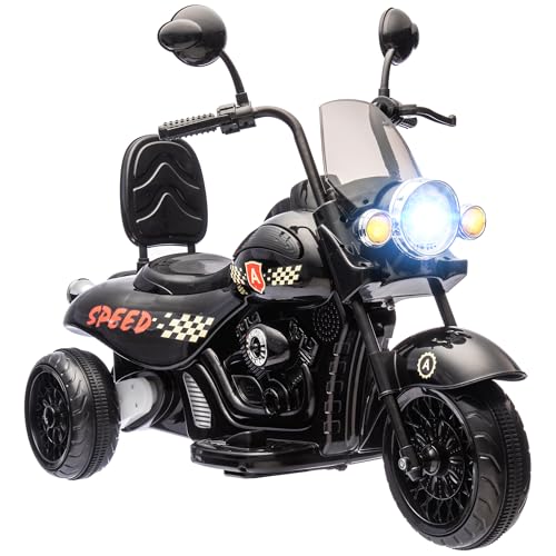 AIYAPLAY Kinder Elektro-Motorrad, 6V Kindermotorrad mit Musik, Kinderfahrzeug mit LED-Scheinwerfer, 3-5 km/h, für 3-6 Jahre Kinder, max. 25 kg, Schwarz von AIYAPLAY