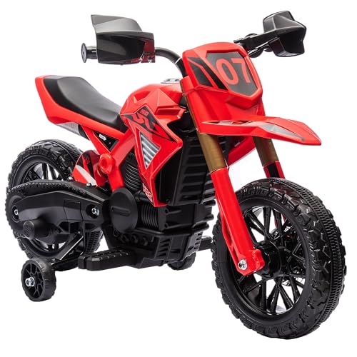 AIYAPLAY Kinder Elektro-Motorrad, 12V Kindermotorrad mit Stützrädern, Kinderfahrzeug mit Hupe und Startgeräusch, 3 km/h, für 3-8 Jahre Kinder, max. 30 kg, Rot von AIYAPLAY