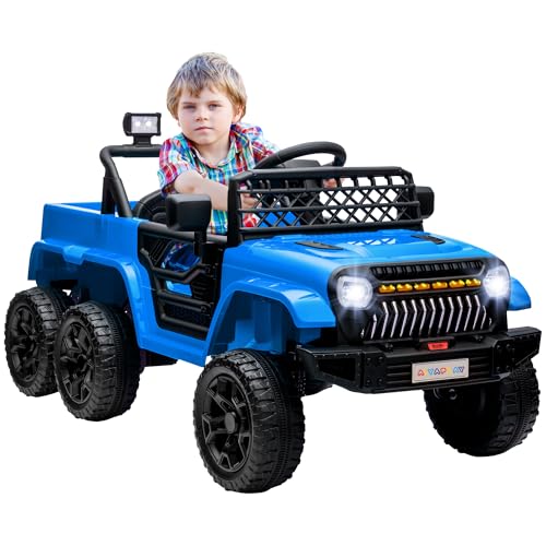 AIYAPLAY Kinder Elektroauto, 12 V Geländewagen mit 2,4G Fernbedienung， Anhänger, Kinderfahrzeug mit LED-Lichte, Sanft-Start, Musik und Hupe, 2,5-4 km/h, für 3-8 Jahre Kinder, Hellblau von AIYAPLAY