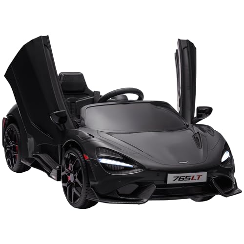 AIYAPLAY Kinder Elektroauto 12 V McLaren 765LT Kinderauto mit 2,4G Fernbedienung, MP3 Musik, Elektrofahrzeug mit Hupe, Lichten, Flügeltüren, Sanftstart, 3-5 km/h, für 3-6 Jahre Kinder, Schwarz von AIYAPLAY