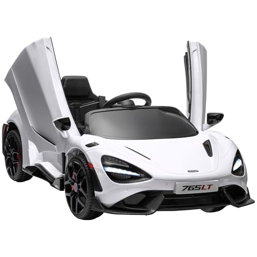 AIYAPLAY Kinder Elektroauto 12 V McLaren 765LT Kinderauto mit 2,4G Fernbedienung, MP3 Musik, Elektrofahrzeug mit Hupe, Lichten, Flügeltüren, Sanftstart, 3-5 km/h, für 3-6 Jahre Kinder, Weiß von AIYAPLAY