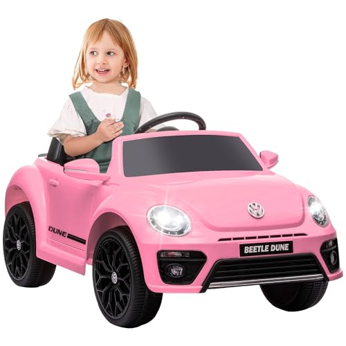 AIYAPLAY Kinder Elektroauto 12V Kinderauto mit 2,4G Fernbedienung, Musik, Hupe, Elektrofahrzeug mit LED-Lichtern, USB/MP3-Anschluss, 3-5 km/h, für Kinder 3-5 Jahre, Rosa von AIYAPLAY