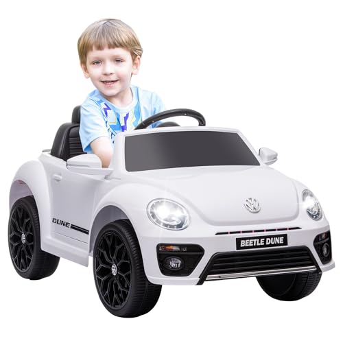 AIYAPLAY Kinder Elektroauto 12V Volkswagen Beetle Kinderauto mit 2,4G Fernbedienung, Musik, Hupe, Elektrofahrzeug mit LED-Lichtern, USB/MP3-Anschluss, 3-5 km/h, für Kinder 3-5 Jahre, Weiß von AIYAPLAY