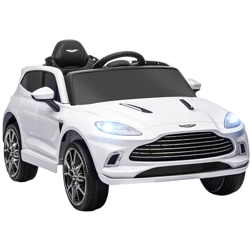 AIYAPLAY Kinder Elektroauto lizenziert Aston Martin DBX, 12V Elektrofahrzeug, mit 2,4G Fernbedienung, LED Scheinwerfer, Musik, Hupe, Federaufhängung, für 3-6 Jahre, weiß von AIYAPLAY