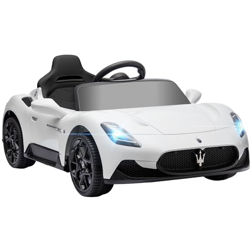 AIYAPLAY Kinder Elektroauto lizenziert Maserati MC20 Elektrofahrzeug 12V mit 2,4G Fernbedienung, Softstart, LED, Musik und Hupe, gefederte Federung, 3-6 Jahre, weiß von AIYAPLAY