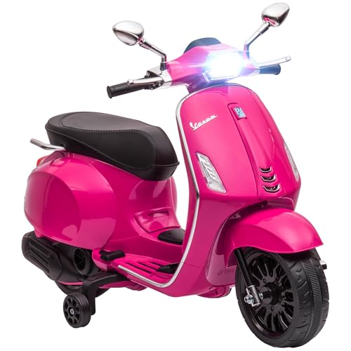 AIYAPLAY Kinder-Elektroroller Vespa 6 V Elektromotorrad für Kinder 3-6 Jahre ABM. 107L x 47l x 73H cm MP3-Musik USB-Port FM-Radio Scheinwerfer 2 Antriebsräder - Rosa von AIYAPLAY