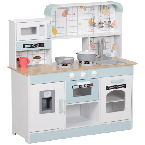 AIYAPLAY Kinderküche Puppenküche mit Geräuschen, Lichtern, Kaffeemaschine, Mikrowelle, Ofen, Eiswürfelmaschine, Küchenzubehör, Spielküche für Kinder 3+ Jahre, Weiß von AIYAPLAY