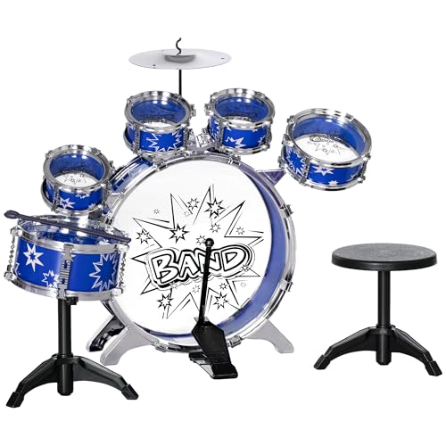 AIYAPLAY Kindertrommel Set mit Hocker Kindertrommel Set +3 Jahre mit Trommeln Trommel Trommel Becken Pedal und Trommelstöcke Star Theme Design 65x22x57 cm Blau von AIYAPLAY