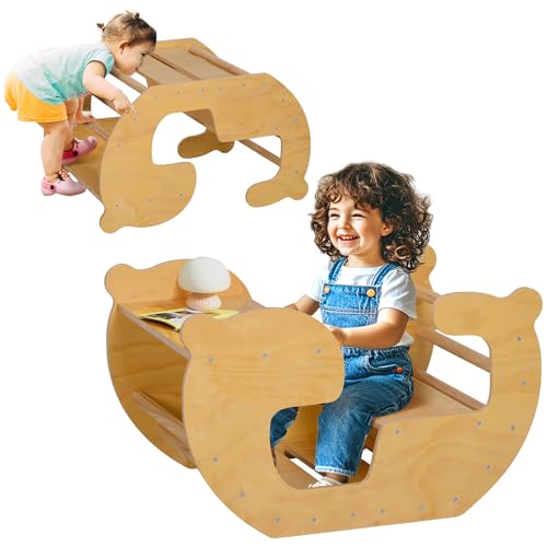 AIYAPLAY Kletterbogen für Kinder, Kletterspielzeug, Spielzeugtisch für Kinder 18-48 Monate, 2-in-1-Design, Glatte Oberfläche, max. Belastung 50 kg, 80L x 58l x 49H cm, Naturholz von AIYAPLAY