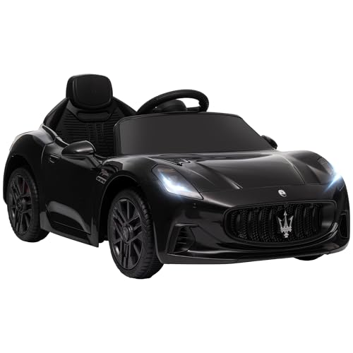 AIYAPLAY Lizenziertes Kinder Elektroauto Maserati Gran Turismo Folgore, 12V Elektrofahrzeug mit 2,4G Fernbedienung, LED Scheinwerfer, Musik, Hupe, MP3, Auto für Kinder 3-5 Jahre, schwarz von AIYAPLAY