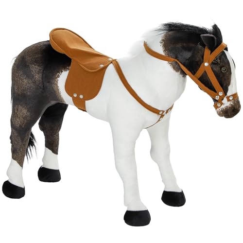 AIYAPLAY Reitpferd mit Soundfunktion, 48 cm Höhe Spielpferd zum Reiten mit Sattel und Zaumzeug, Plüschpferd Stehpferd für Kinder 3-8 Jahre, Metall, Braun+Cremeweiß von AIYAPLAY