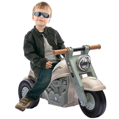 AIYAPLAY Kinder Motorrad, Rutschauto mit Musik, Kinderfahrzeug, 1,5V Kinderauto mit Blasen, Dreirad Kindermotorrad für Kinder 2-5 Jahre, bis 30 kg belastbar, Cremeweiß von AIYAPLAY