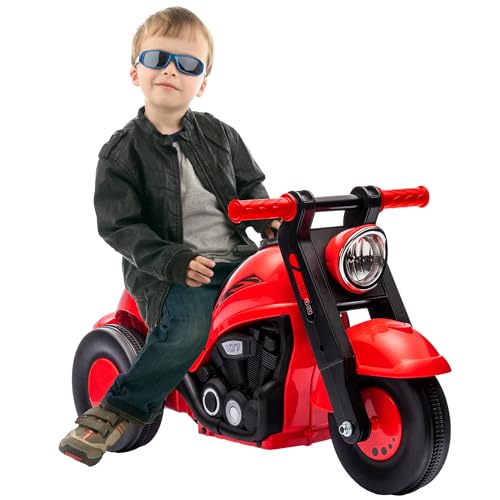 AIYAPLAY Kinder Motorrad, Rutschauto mit Musik, Kinderfahrzeug, 1,5V Kinderauto mit Blasen, Dreirad Kindermotorrad für Kinder 2-5 Jahre, bis 30 kg belastbar, Rot von AIYAPLAY