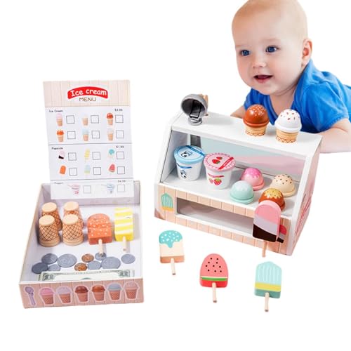 Eiscreme-Spielset,Eiscreme Spielen,Tragbare Eisdiele | Lern- und Lernspielzeug, Eiscreme-Spielzeug für Kleinkinder, Kinder-Eiscreme-Spielset für den Außenbereich von AIYING