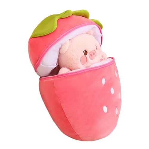 Erdbeer-Plüschkissen, Erdbeer-Häschen-Plüsch | Reversibles Hasen-Schwein-Erdbeer-Plüschspielzeug | 30 cm große Schweinchen-Plüschpuppe, verwandelt sich in ein Fruchttier, weiches und süßes Plüschtier von AIYING