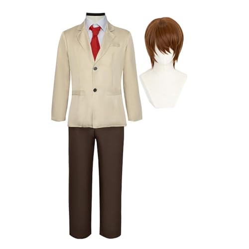 AIYINIY Death Note Cosplay-Kostüm, Anime-Yagami-Schuluniform, Outfits, Jacke, Hemden, komplette Kleidung, Halloween, Weihnachten, Party, Anzug für Erwachsene (leichte Yagami-Kostüm-Perücke, XXL) von AIYINIY