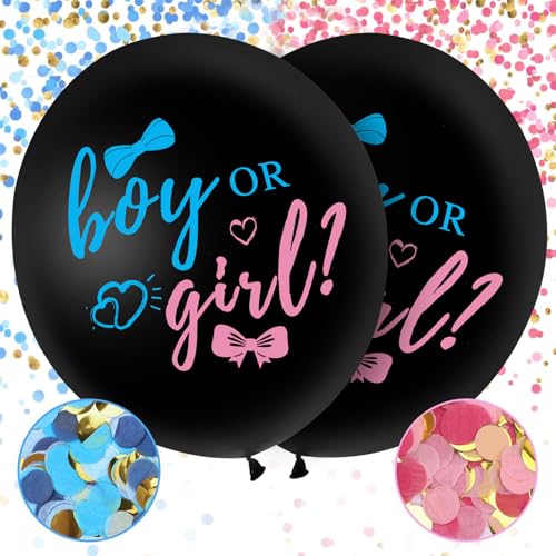 AIYONG 2 Stück Gender Reveal Ballon XXL in Schwarz, 36 Zoll Geschlecht Verkünden Ballons, inkl. Rosa & Blauen Konfetti, Boy or Girl- Helium Ballon für Gender Reveal Party Deko von AIYONG